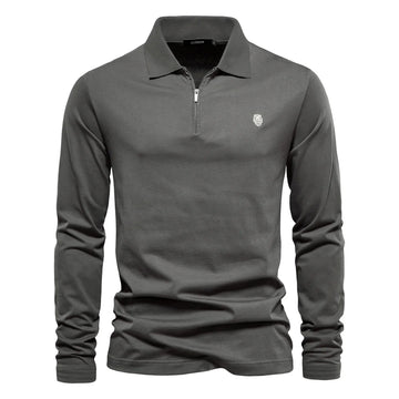 Men's long-sleeve cotton casual polo shirt