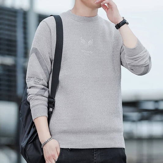 Men's chenille striped round-neck sweater