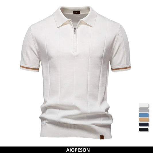 Men’s Solid Polo – Sporty, Zipper, Slim Fit, and Casual