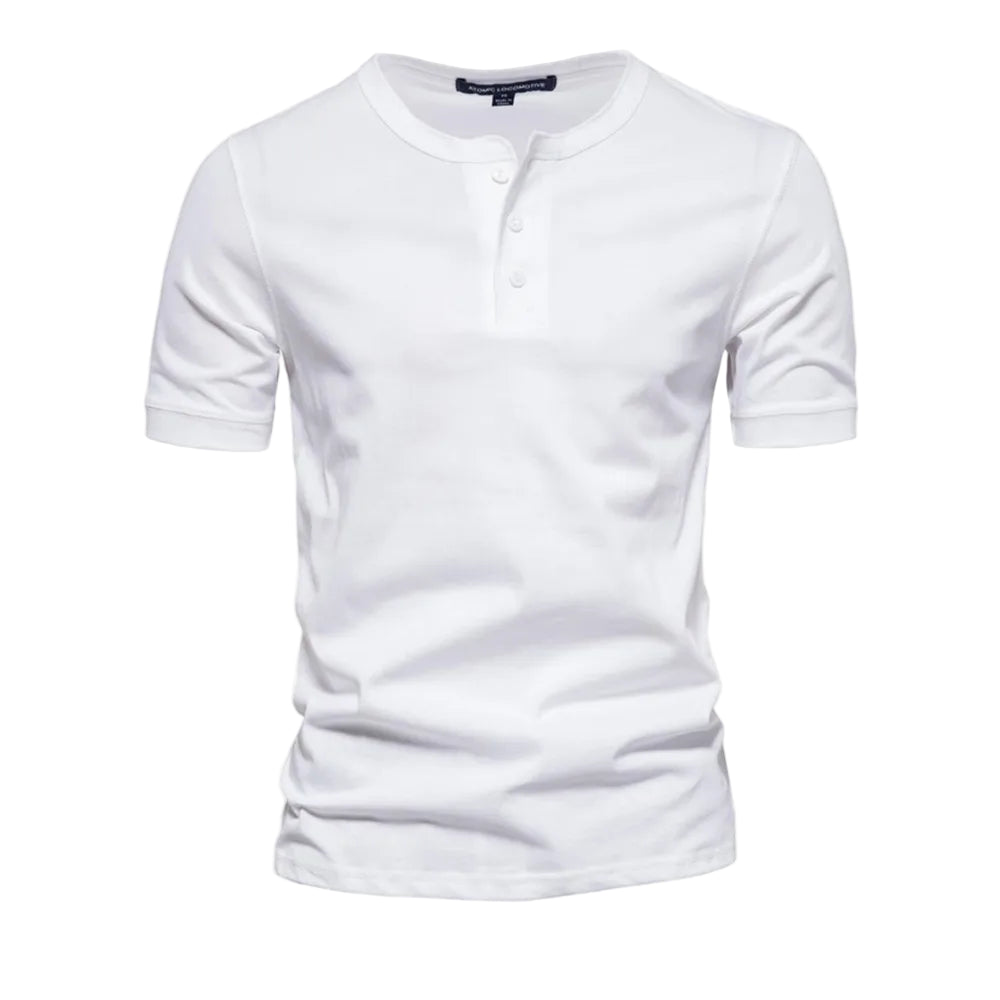 Men’s 100% Cotton T-Shirt – Henley Collar, Casual, and High Quality