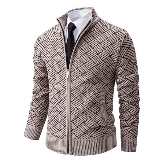 Men's thick hooded fleece zip-up cardigan
