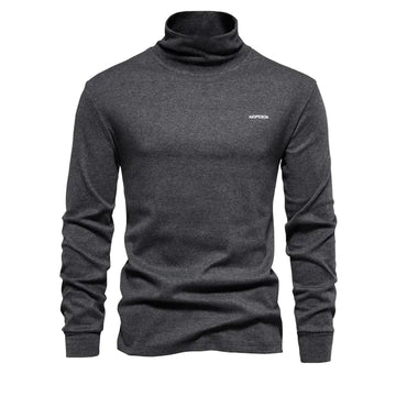 Men’s Solid T-Shirt – Long Sleeve, Turtleneck, Basic for Autumn/Winter