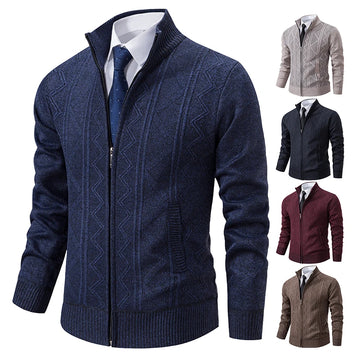 Men's thick warm stand-collar knitted jacket