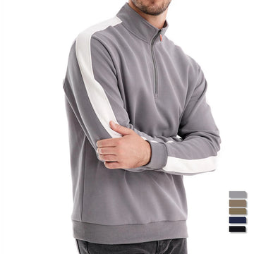 Men's patchwork quarter-zip casual sweatshirt