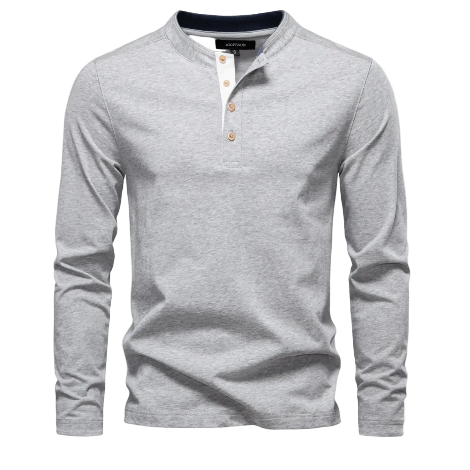 Men’s Long Sleeve T-Shirt – Cotton, Button Collar, Basic and High Quality