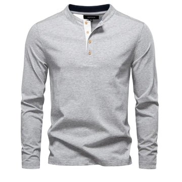 Men’s Long Sleeve T-Shirt – Cotton, Button Collar, Basic and High Quality