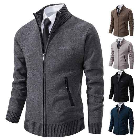 2023 men's stand-collar warm cardigan coat