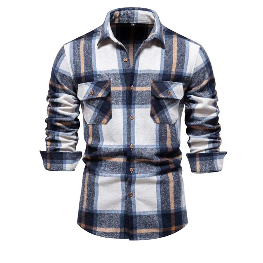 Men’s Plaid Shirt – Thickened, Autumn/Winter 2023, Casual with Double Pockets