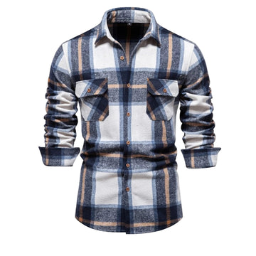 Men’s Plaid Shirt – Thickened, Autumn/Winter 2023, Casual with Double Pockets