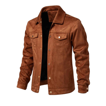 Men’s Suede Leather Jacket – Luxury, Casual, Turn-Down Collar, Autumn/Winter 2023