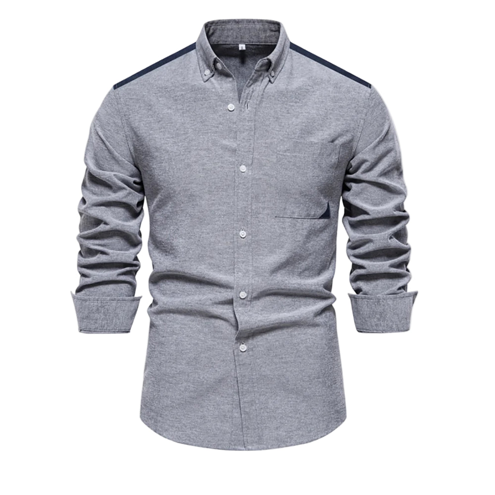 Patchwork Oxford Shirt – Casual, Pocket, Cotton Blend