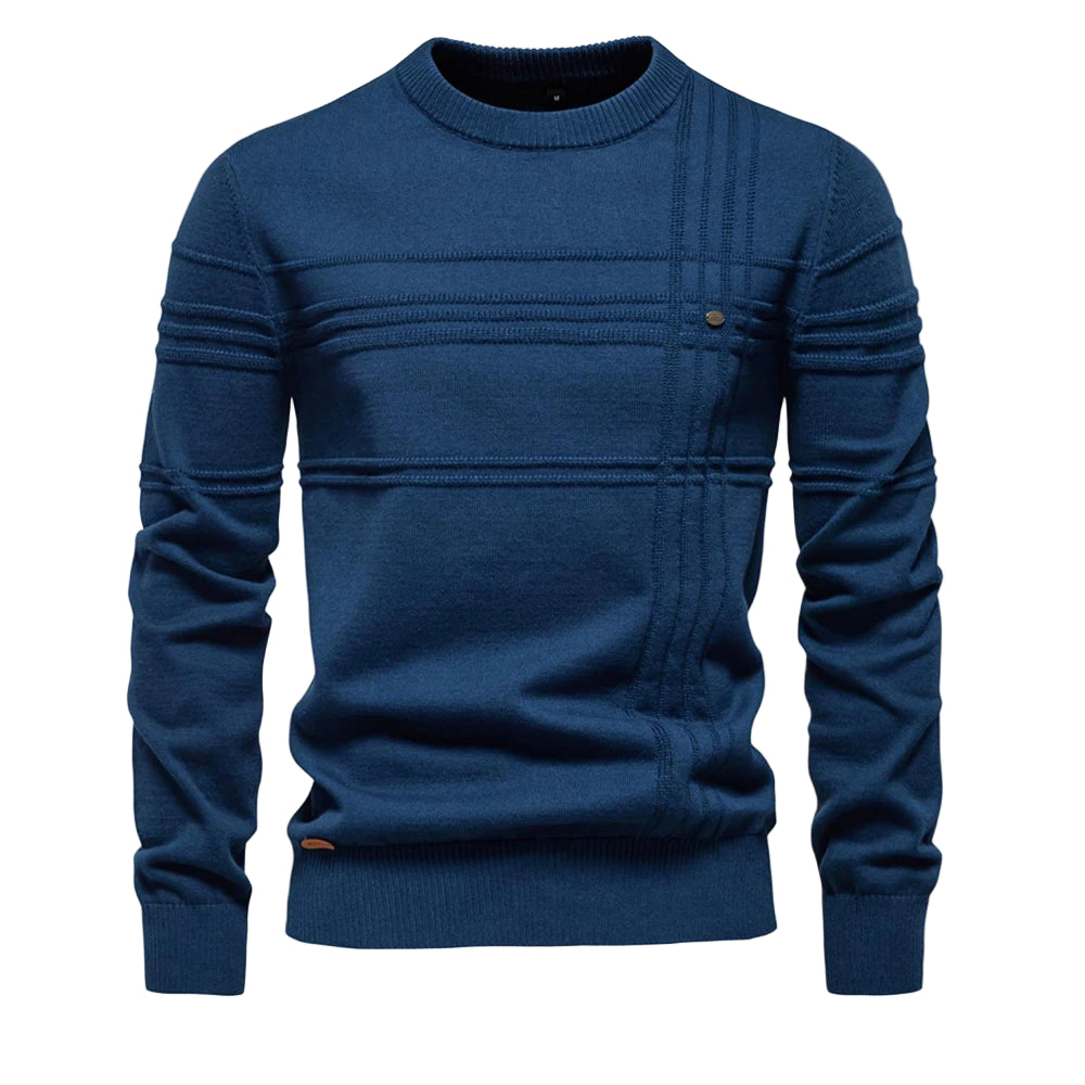Men’s Crewneck Pullover Sweater – Knitted, Striped, Warm, and High Quality