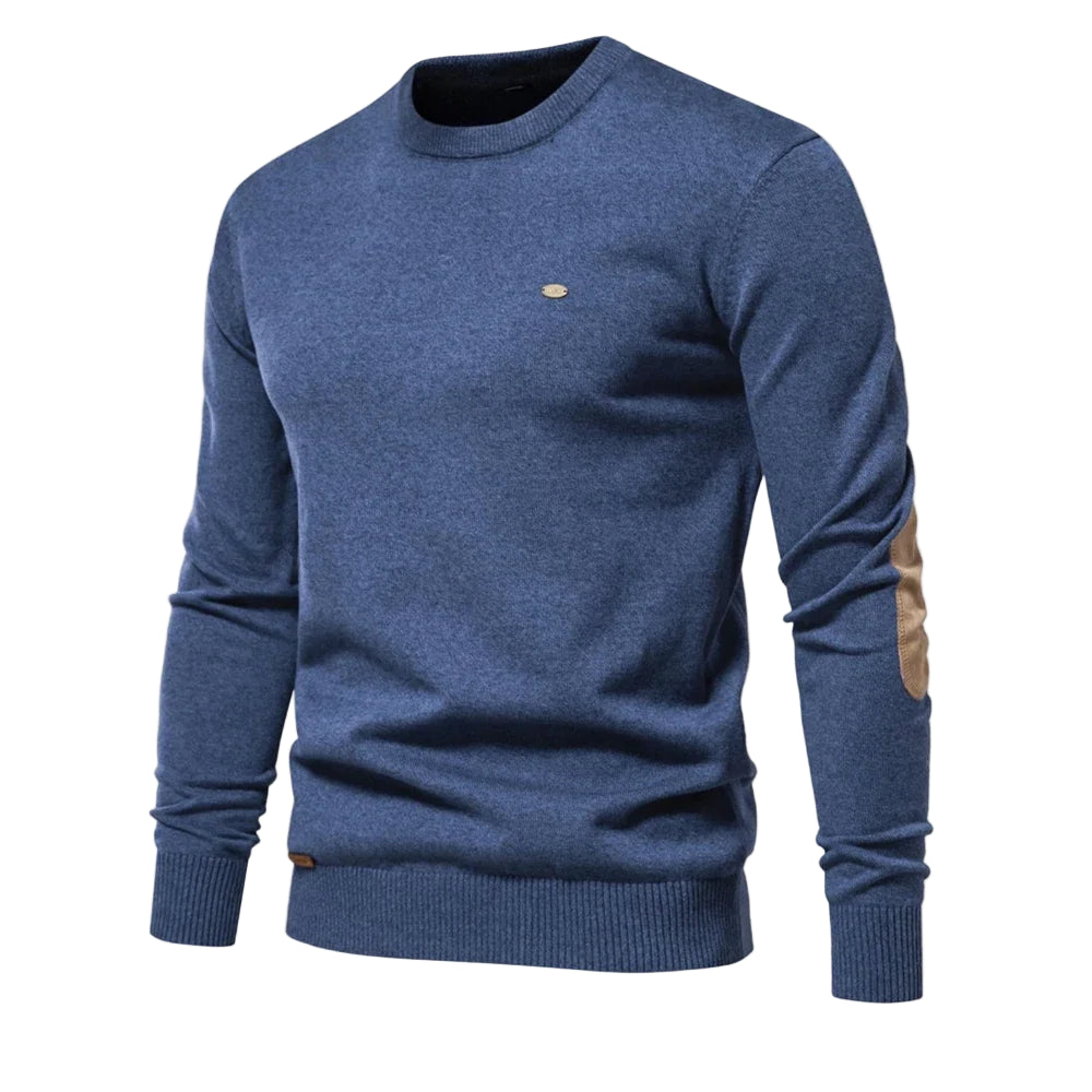 Men’s Autumn 2023 Cotton Sweater – O-Neck, Patchwork Sleeves, Solid, Warm