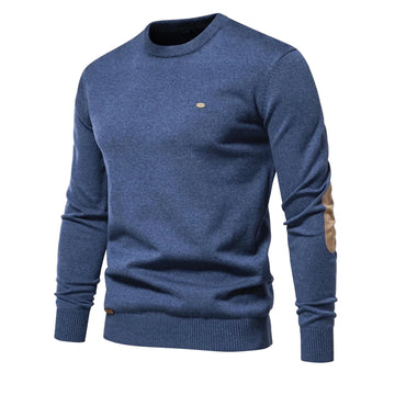 Men’s Autumn 2023 Cotton Sweater – O-Neck, Patchwork Sleeves, Solid, Warm