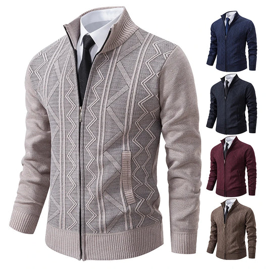 Men's thick warm stand-collar knitted jacket