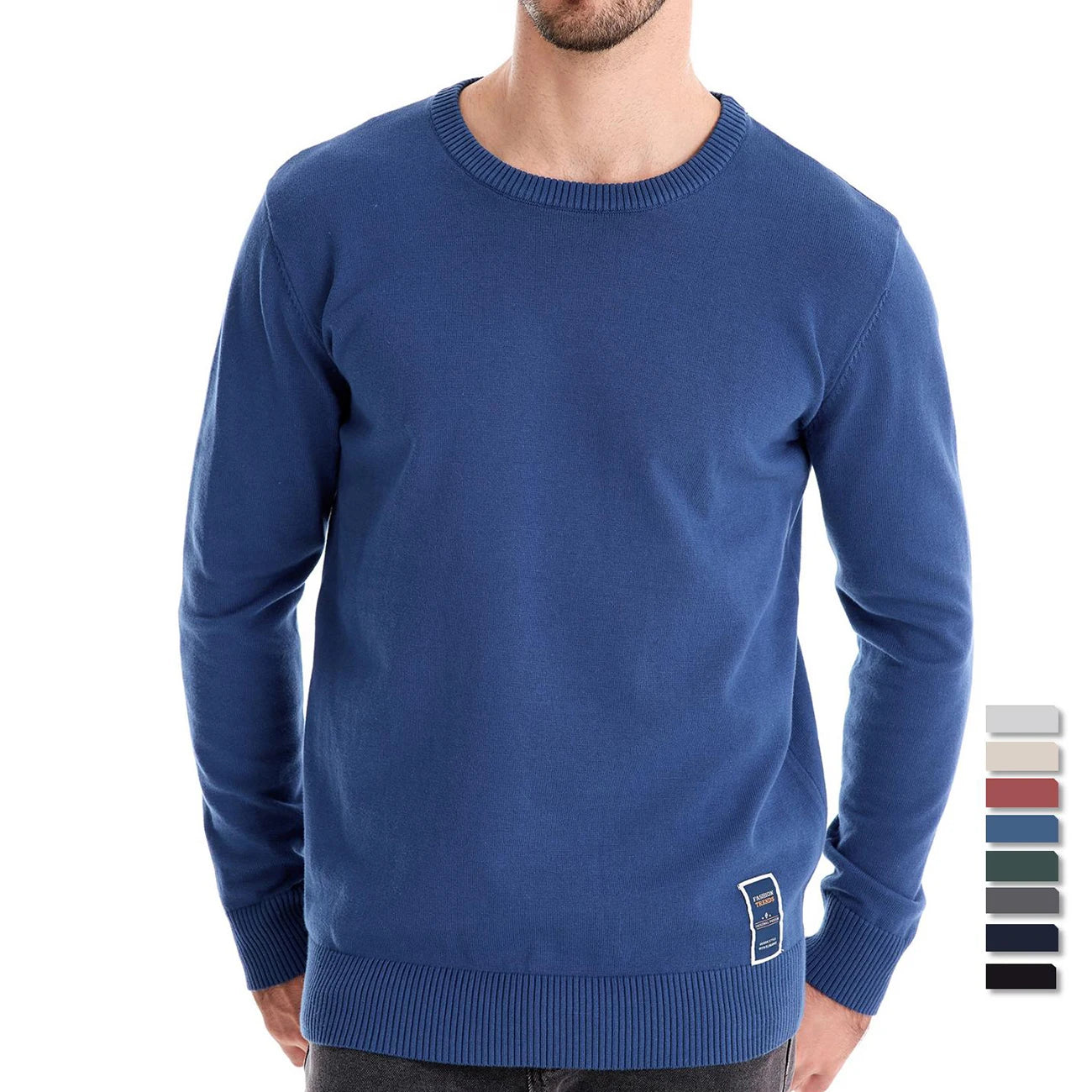 Men's solid cotton crew-neck casual sweater
