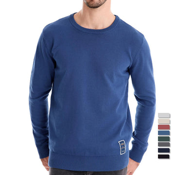 Men's solid cotton crew-neck casual sweater