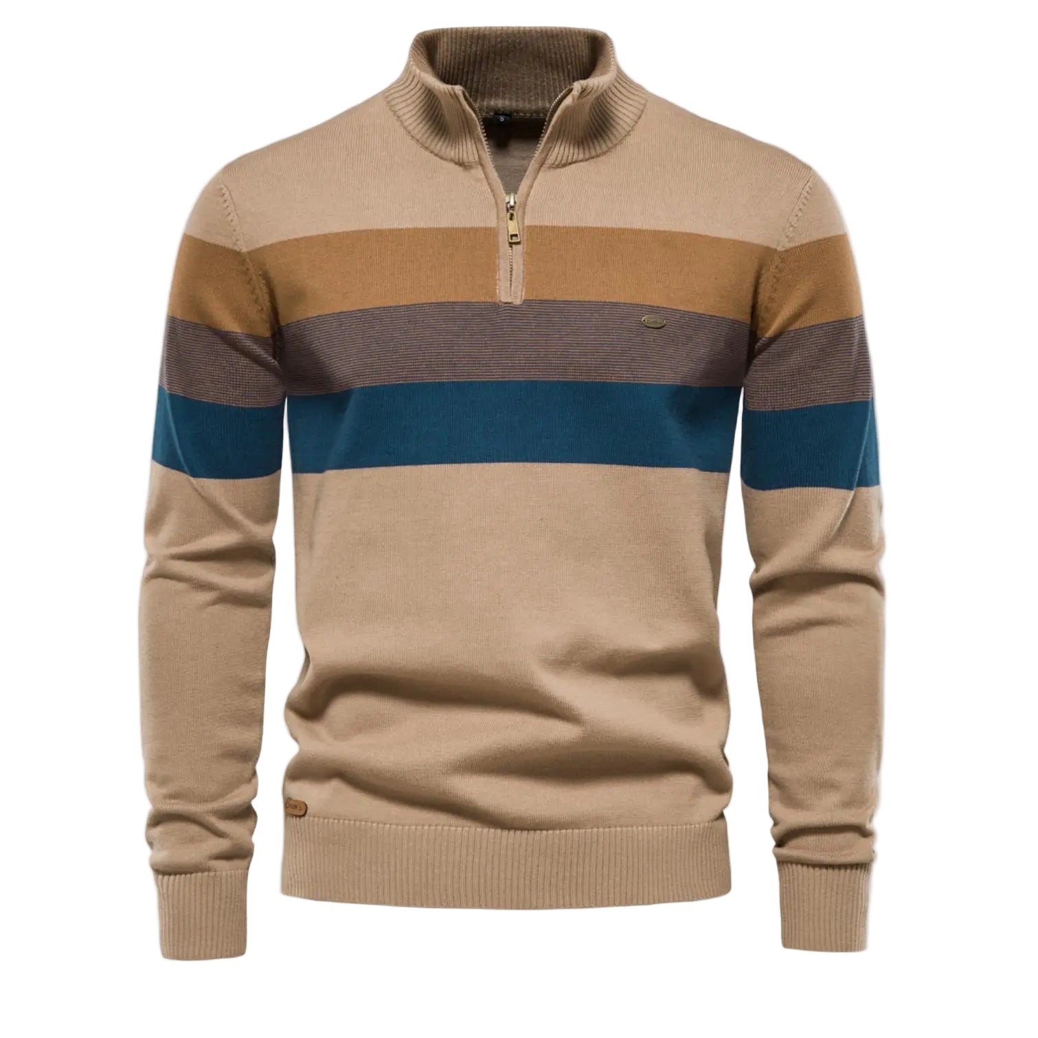 Men’s Cotton Sweater – Mock Neck with Zipper, Casual and Warm