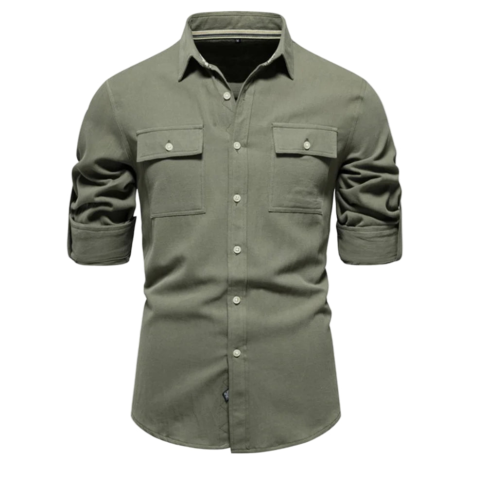 Men’s 100% Cotton Shirt – Solid, Long Sleeve with Double Pockets