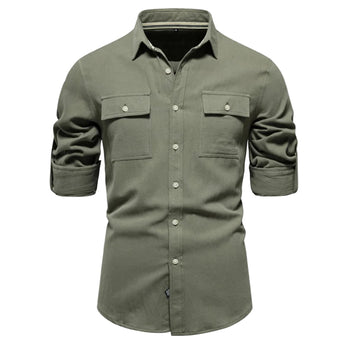 Men’s 100% Cotton Shirt – Solid, Long Sleeve with Double Pockets