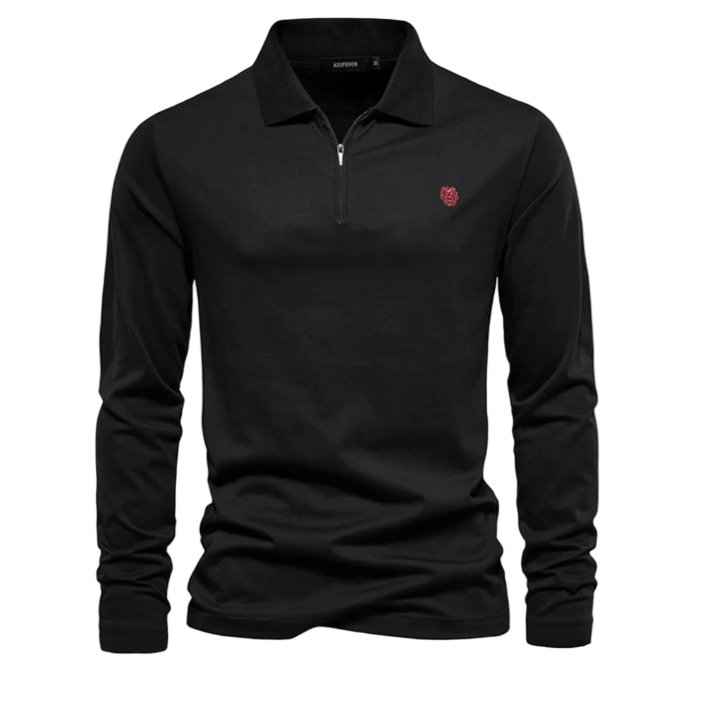 Men’s Long Sleeve Polo – 100% Cotton, Solid, Casual