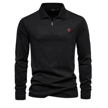Men’s Long Sleeve Polo – 100% Cotton, Solid, Casual