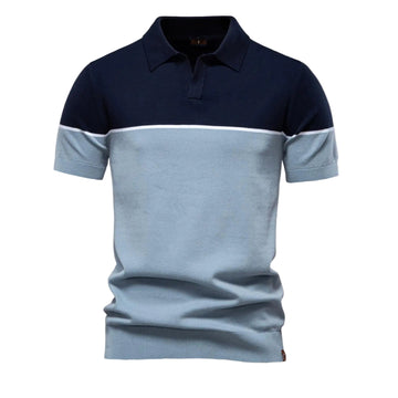 2025 men's V-neck color block slim-fit polo